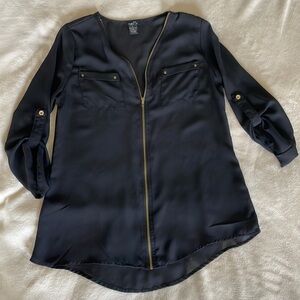 Semi-Sheer Black Top with Zipper - Size S